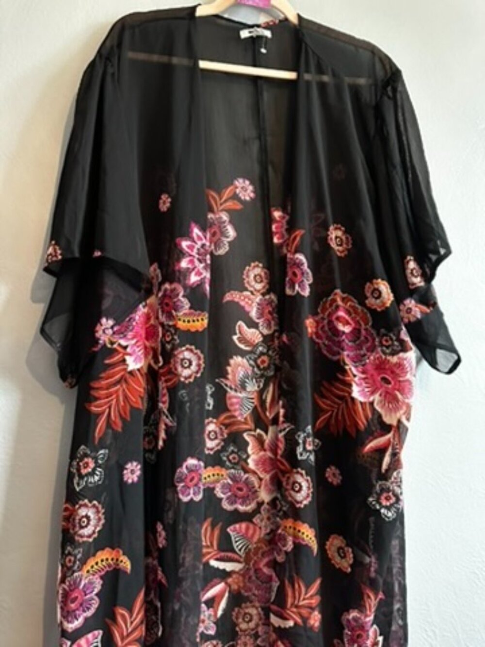 Maurices Black Kimono Red Pink Boho Floral - Size 3x